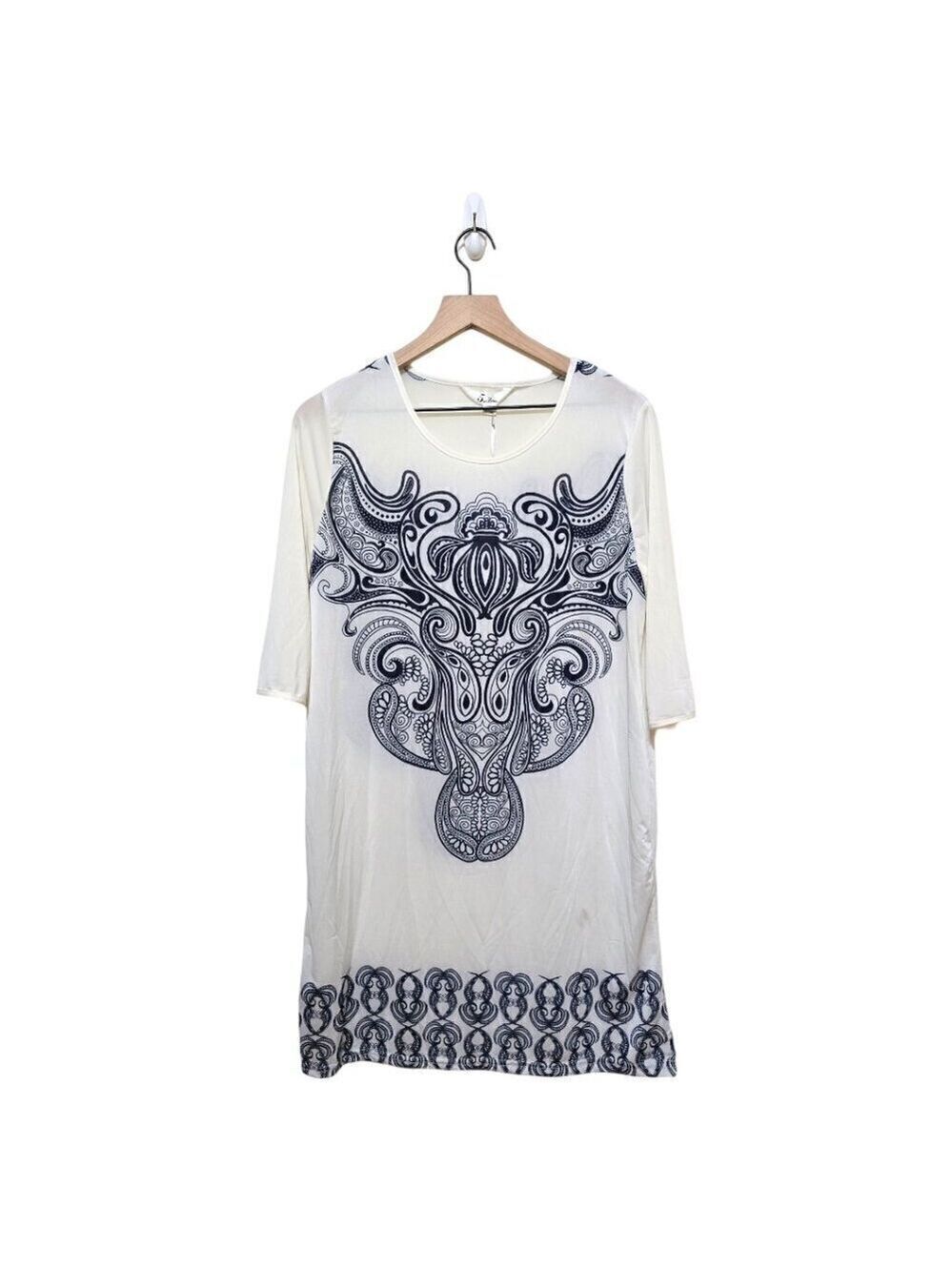 5th & Love Ecru & Navy Paisley Tunic Mini Dress NWT Sz S
